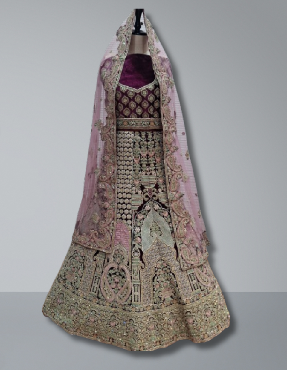 Exquisite Purple Bridal Lehenga with Detailed Embroidery
