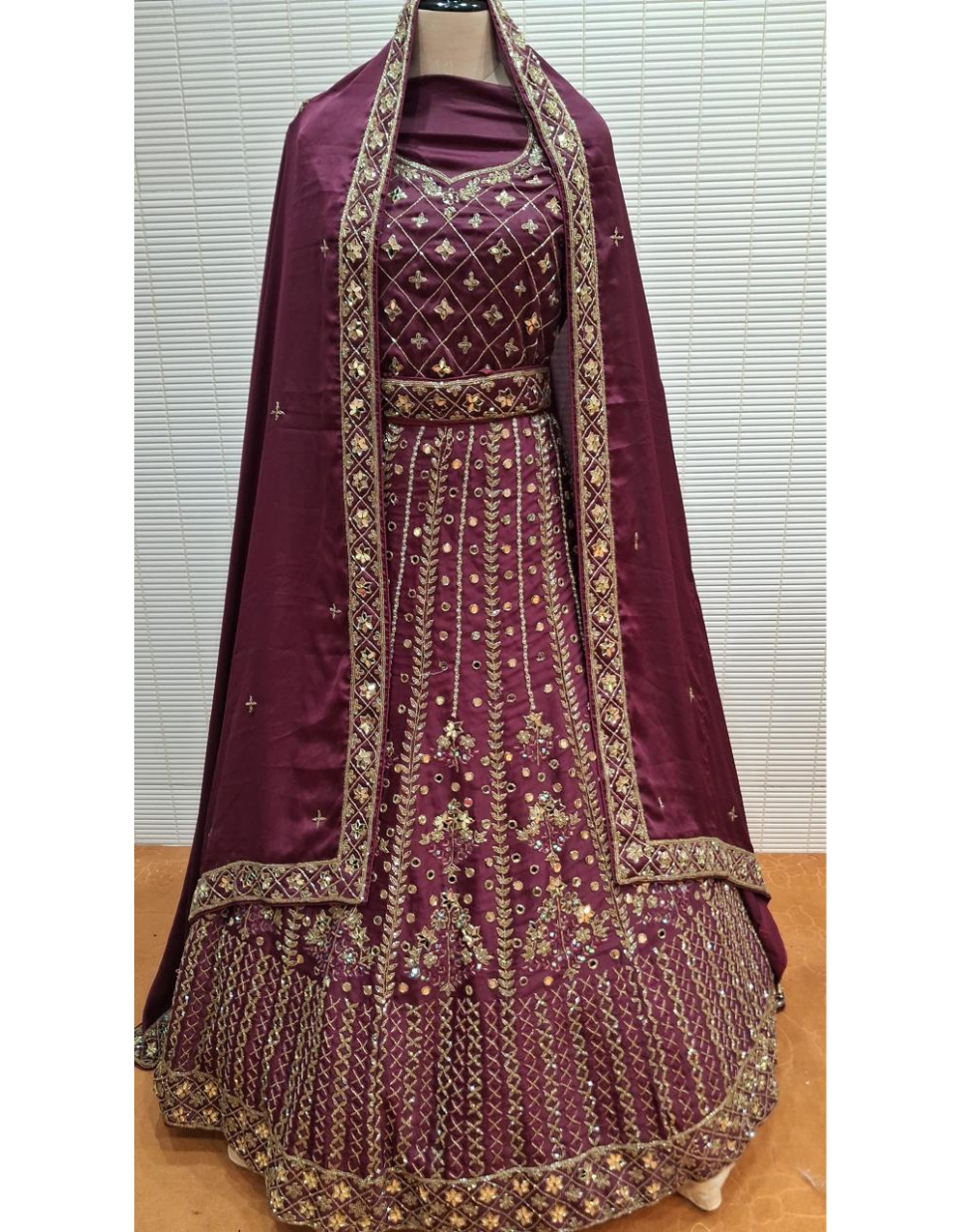 Elegant Maroon Embroidered Lehenga with Dupatta