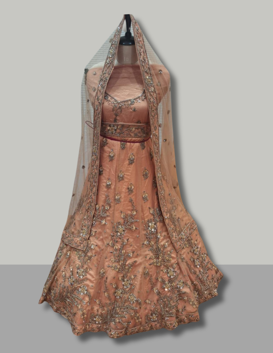 Peach Embroidered Lehenga with Dupatta