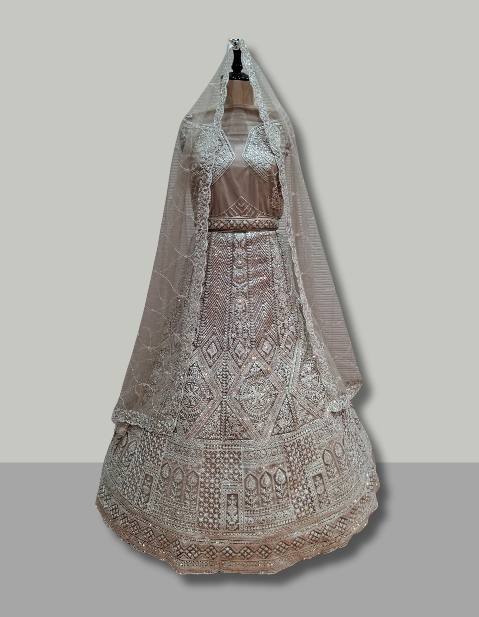 Mocha Brown Bridal Lehenga with Architectural Embroidery