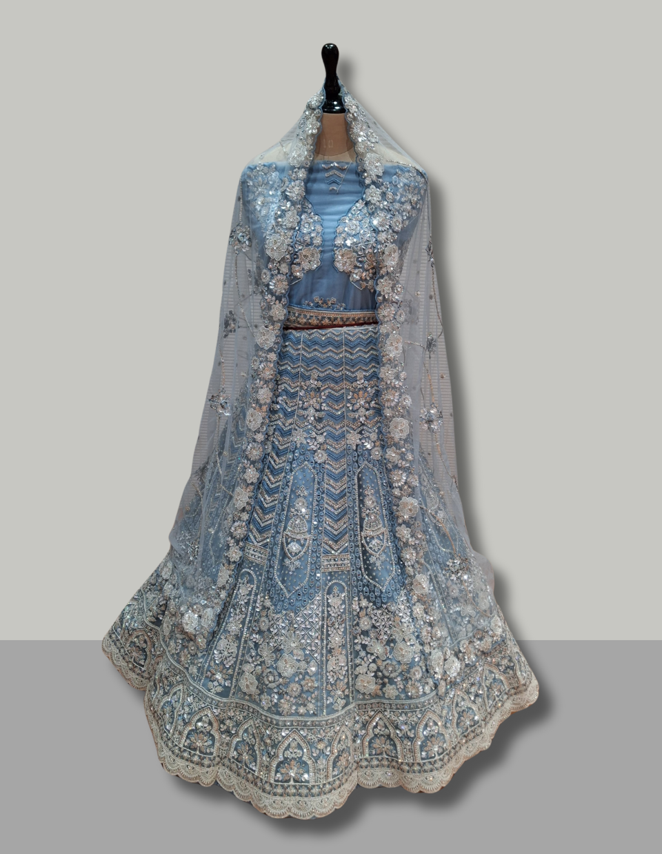 Sky Blue Heavy Embroidered Bridal Lehenga