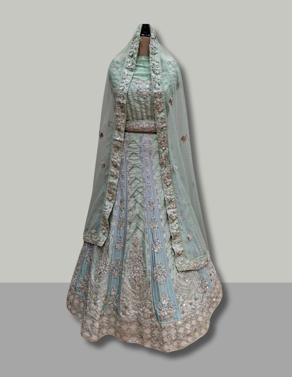 Sage Green and Blush Pink Dual-Toned Bridal Lehenga