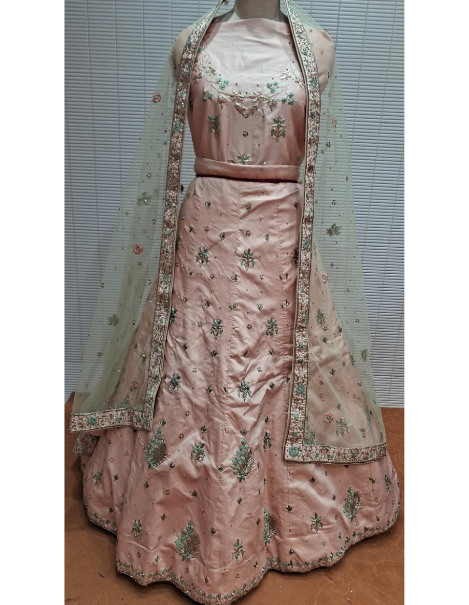 Peach Embroidered Lehenga with Dupatta