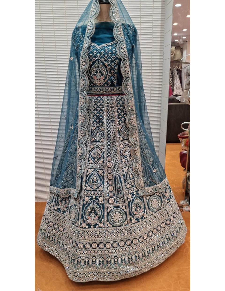 Royal Teal Blue Heavily Embroidered Bridal Lehenga