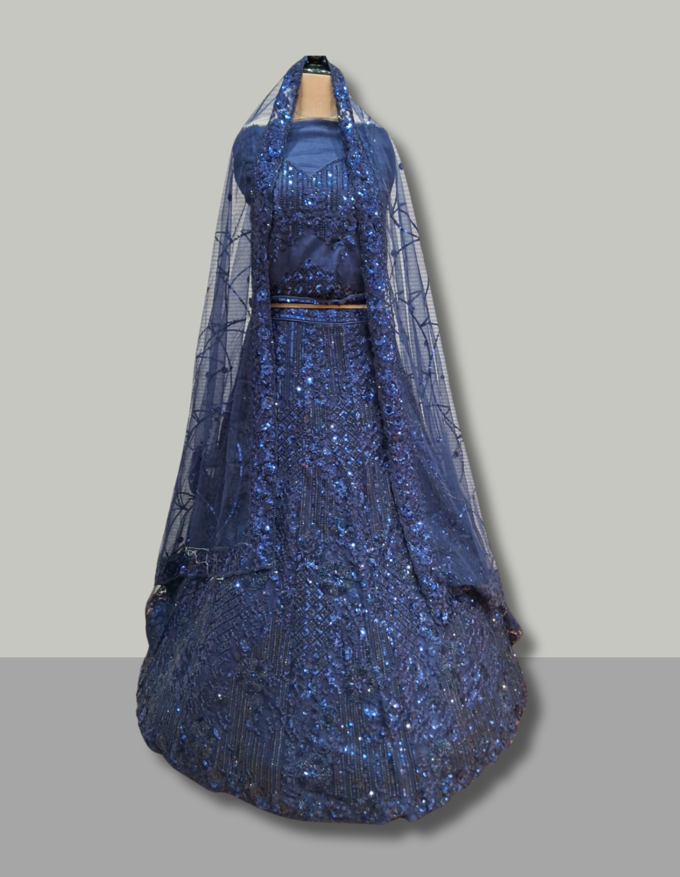 Midnight Navy Blue Sequin Embroidered Party Wear Lehenga