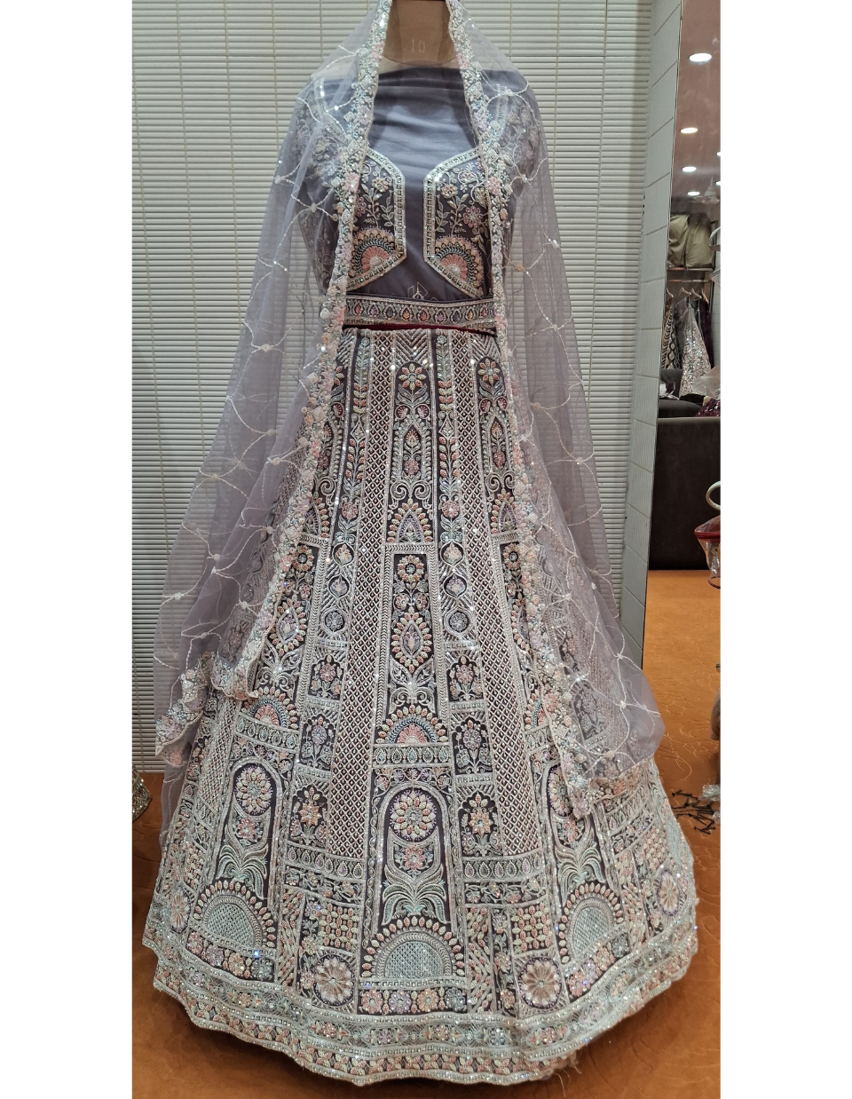 Dusty Lavender and Grey Heavily Embroidered Designer Lehenga