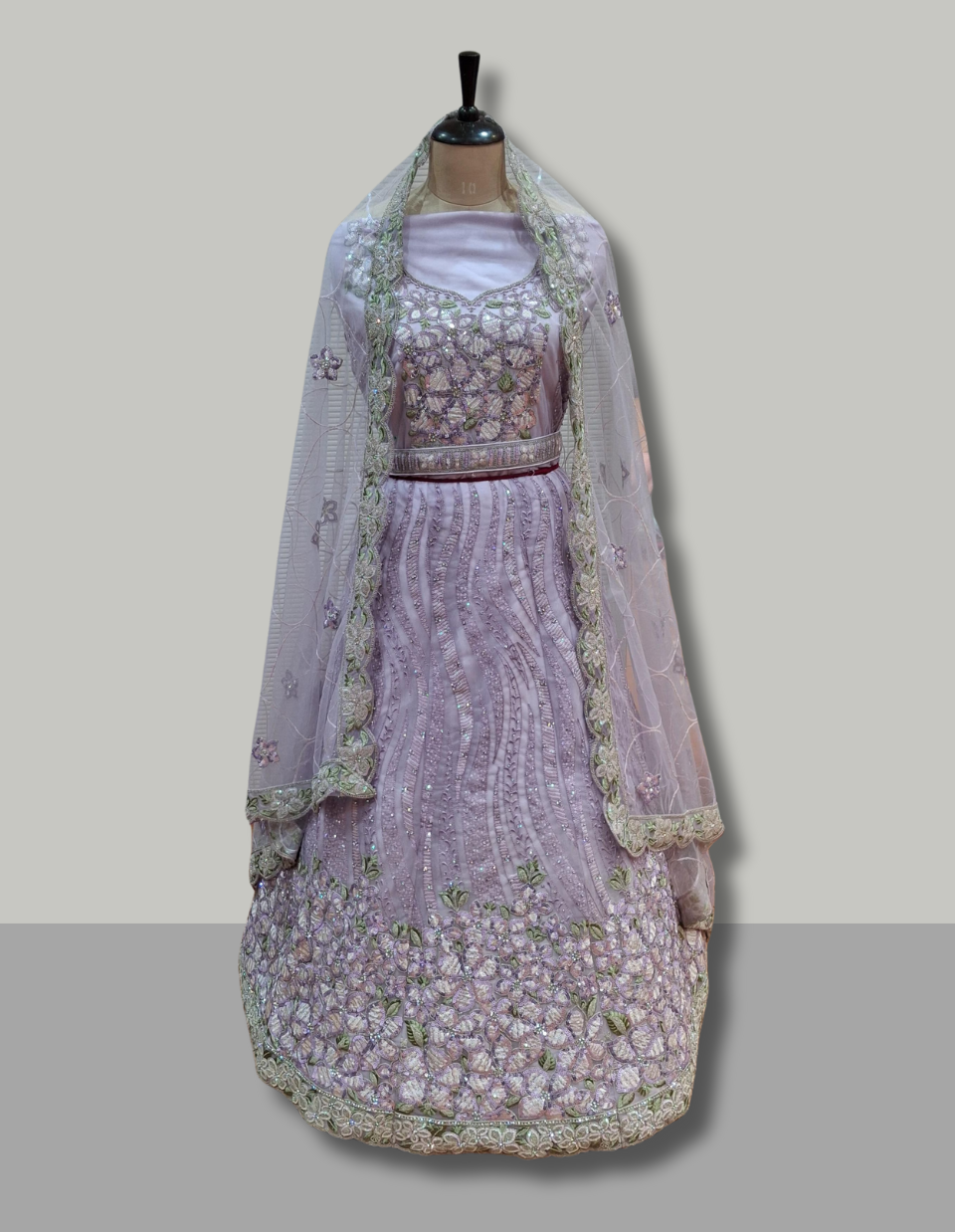 Pastel Lavender Floral Embroidered Designer Lehenga