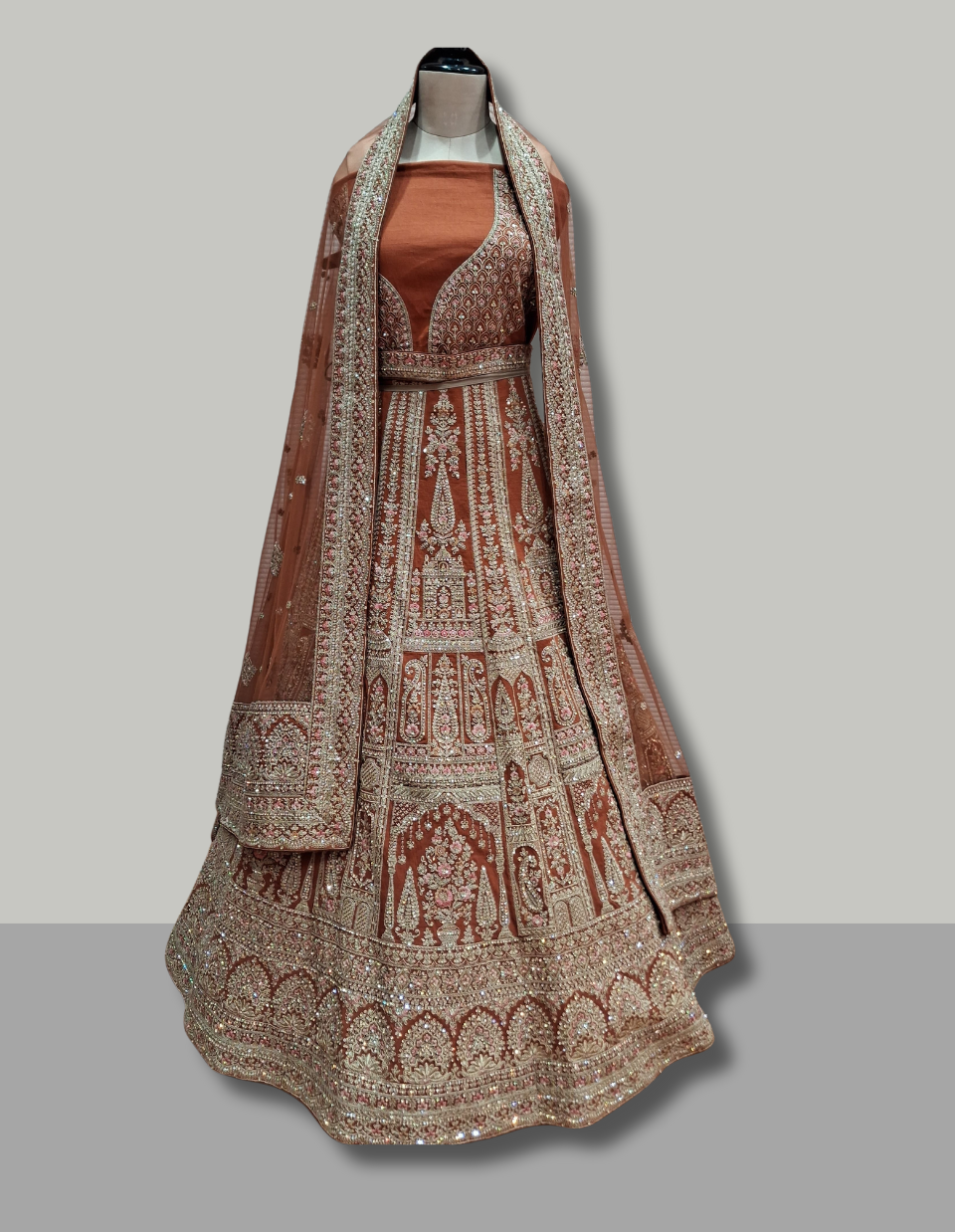 Rustic Copper Brown Embroidered Traditional Lehenga