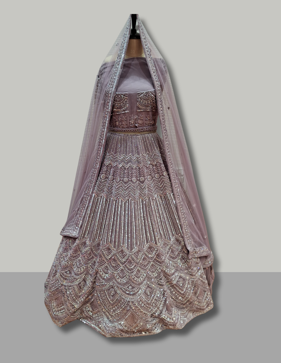 Dusty Rose Pink Heavily Embellished Sequin Lehenga