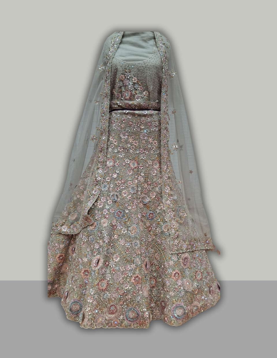 Sage Green Gorgeous Wedding Lehenga with All-Over Sequin Embroidery