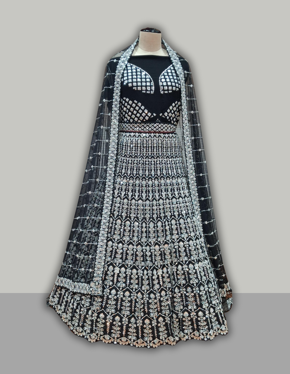 Classic Blue & White Mirror Embroidered Gorgeous Royal Wedding Lehenga