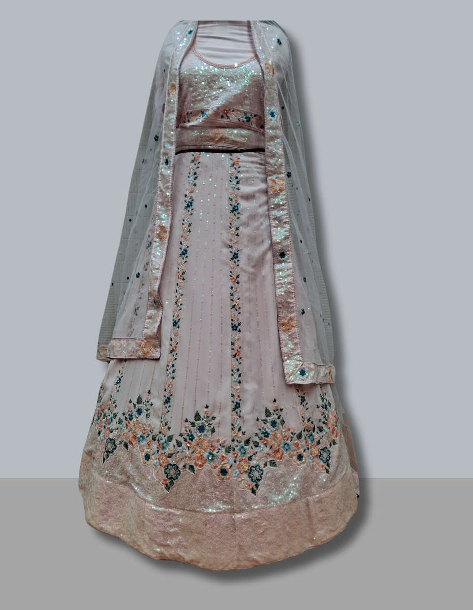Elegant Pink Embroidered Lehenga Set