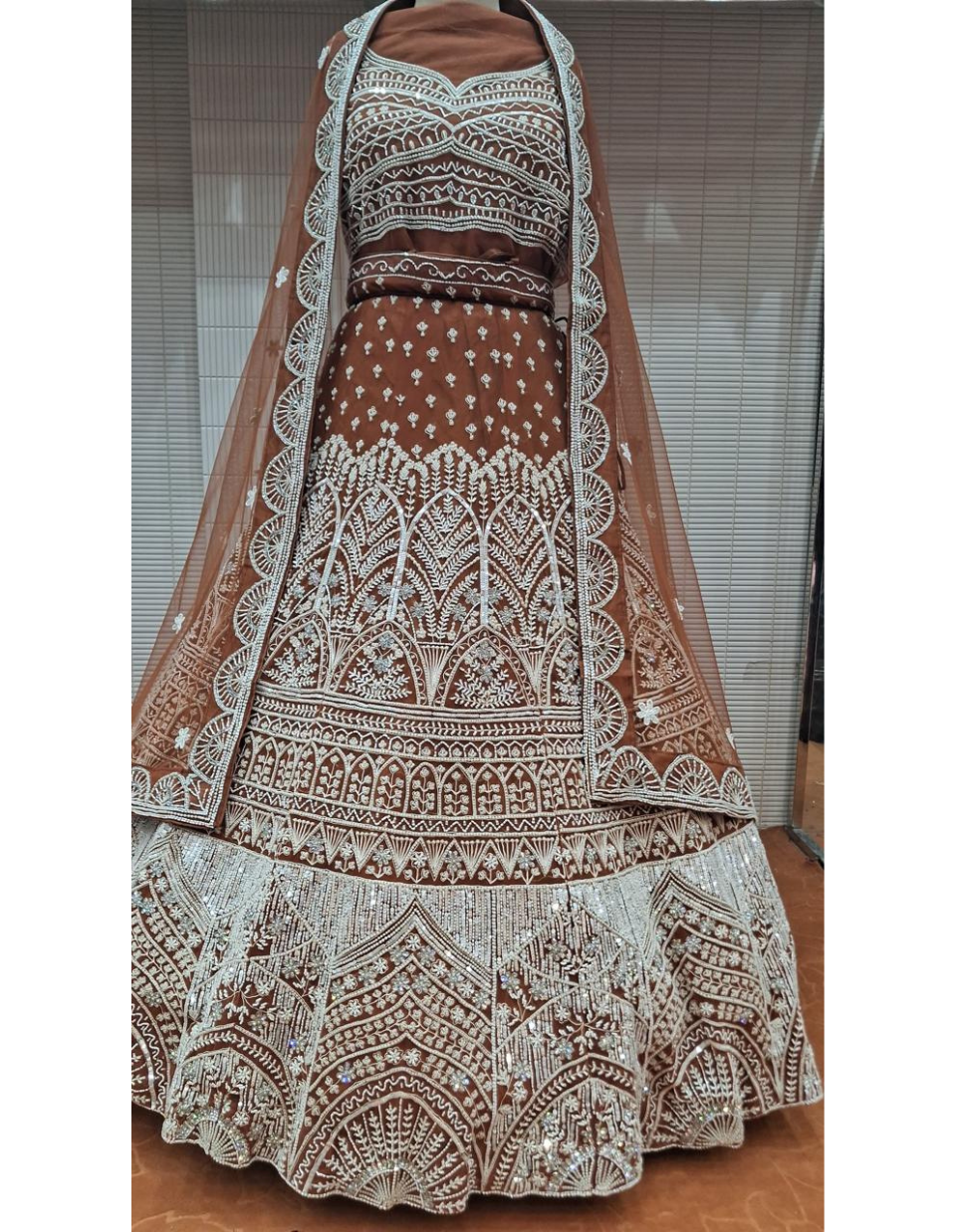 Exquisite Brown Embroidered Lehenga