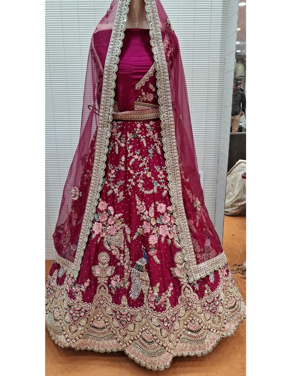 Maroon Velvet Non-Bridal Lehenga with Multicolor Hand Embroidery