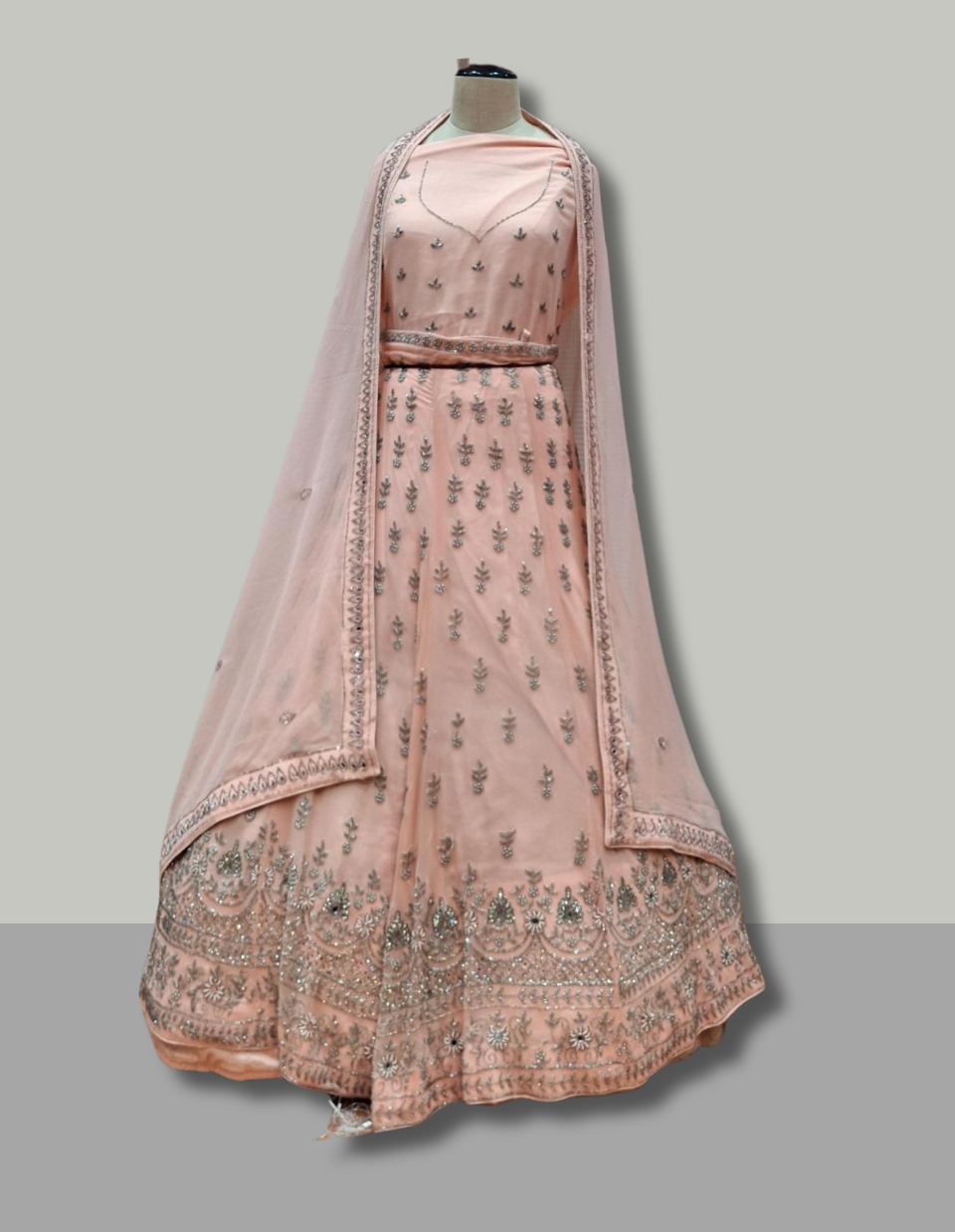 Elegant Peach Embroidered Lehenga Set