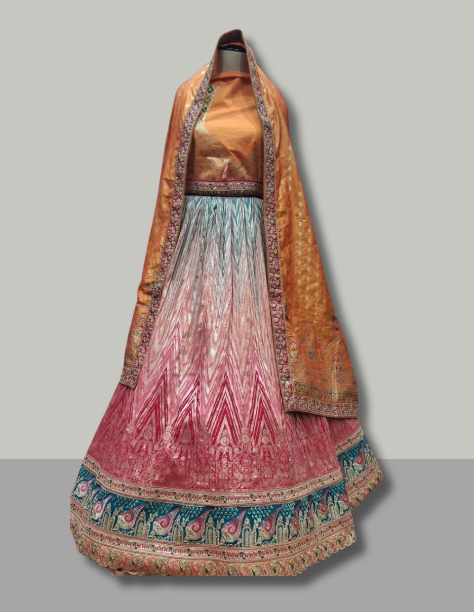 Soft Peach Net Lehenga with Sequin & Thread Work