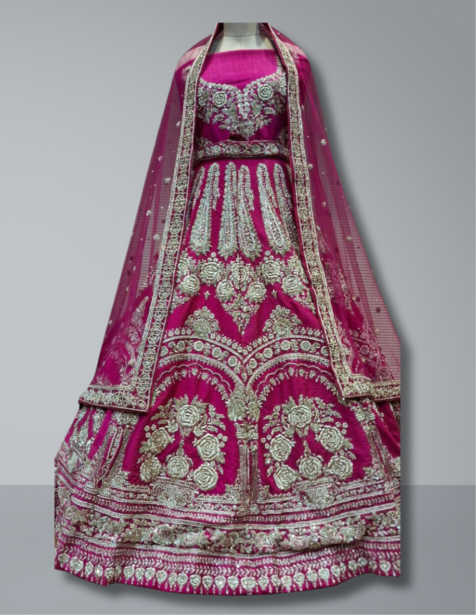 Pink Bridal Lehenga with Exquisite Silver Embroidery