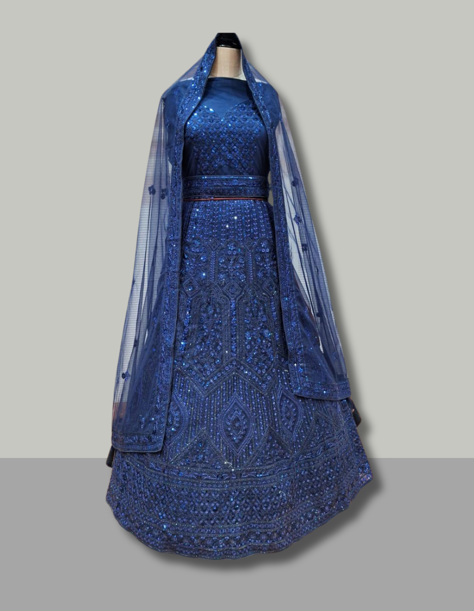 Royal Blue Sequined Bridal Lehenga with Net Dupatta