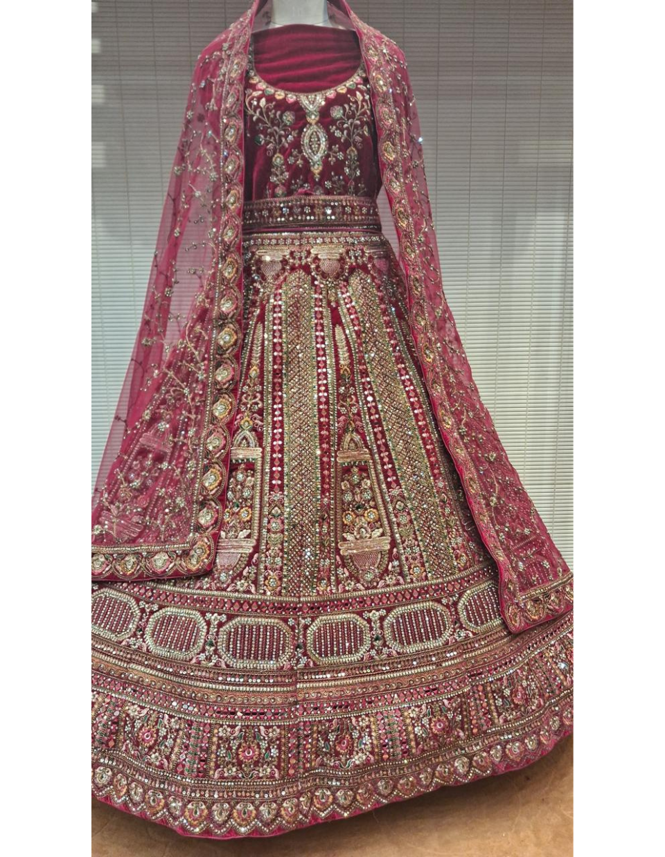 Red Velvet Lehenga with Intricate Embellishments