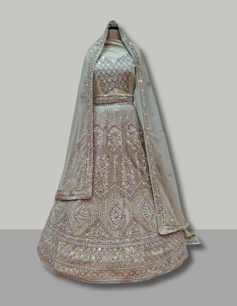 Champagne Gold Bridal Lehenga with Mirror & Crystal Detailing