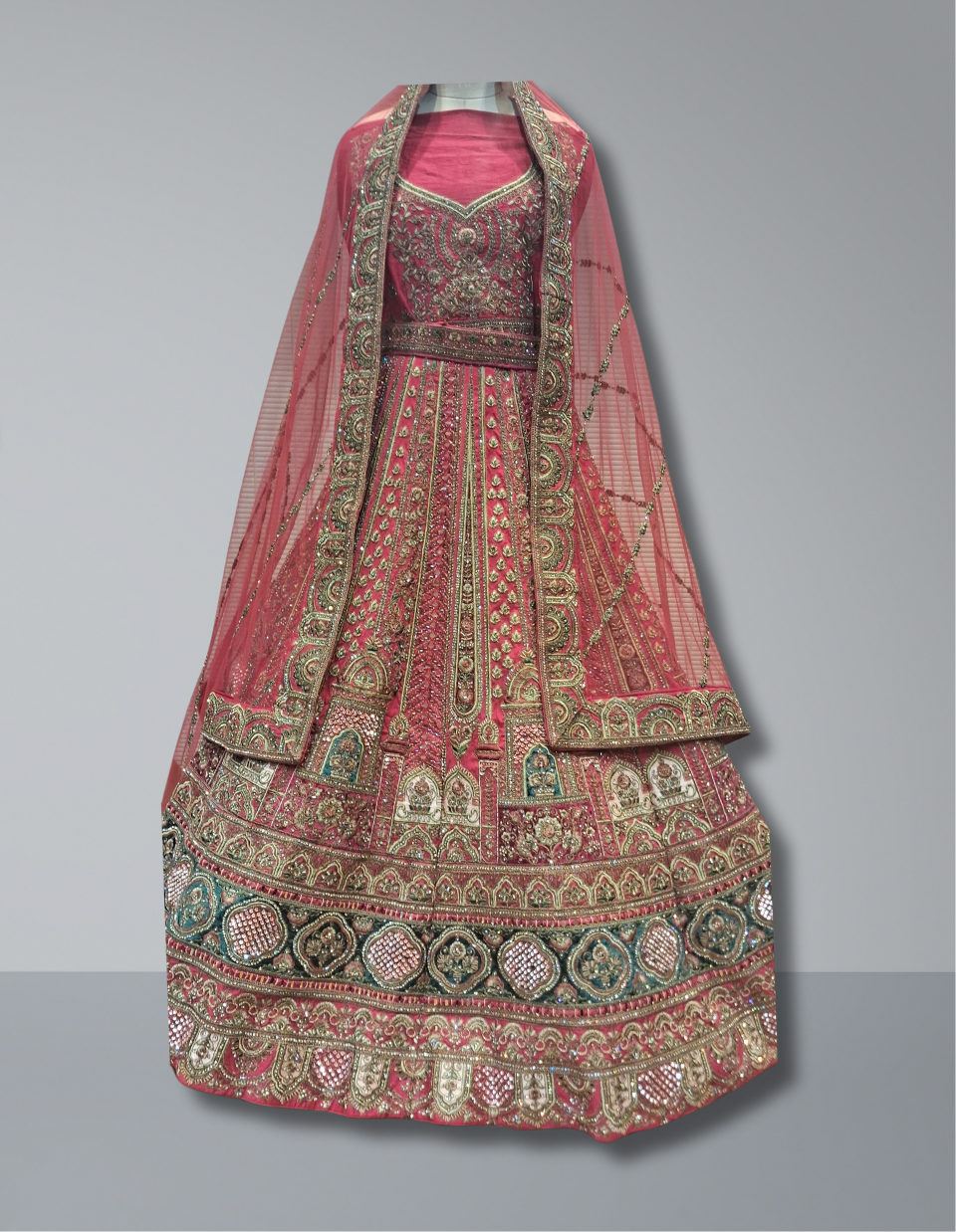 Elegant Rose Gold Bridal Lehenga with Intricate Embroidery