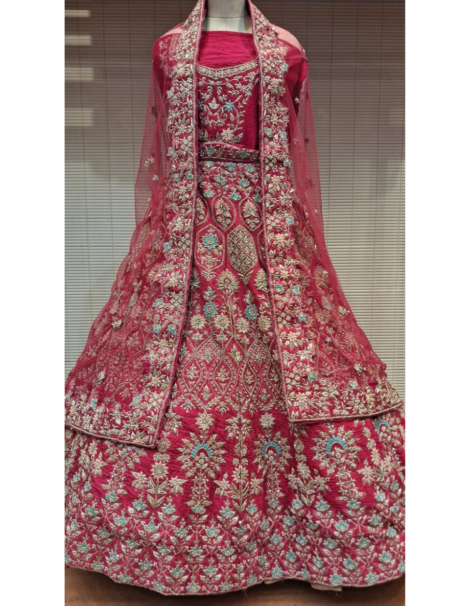 Pink Bridal Lehenga With Flower Embroidered
