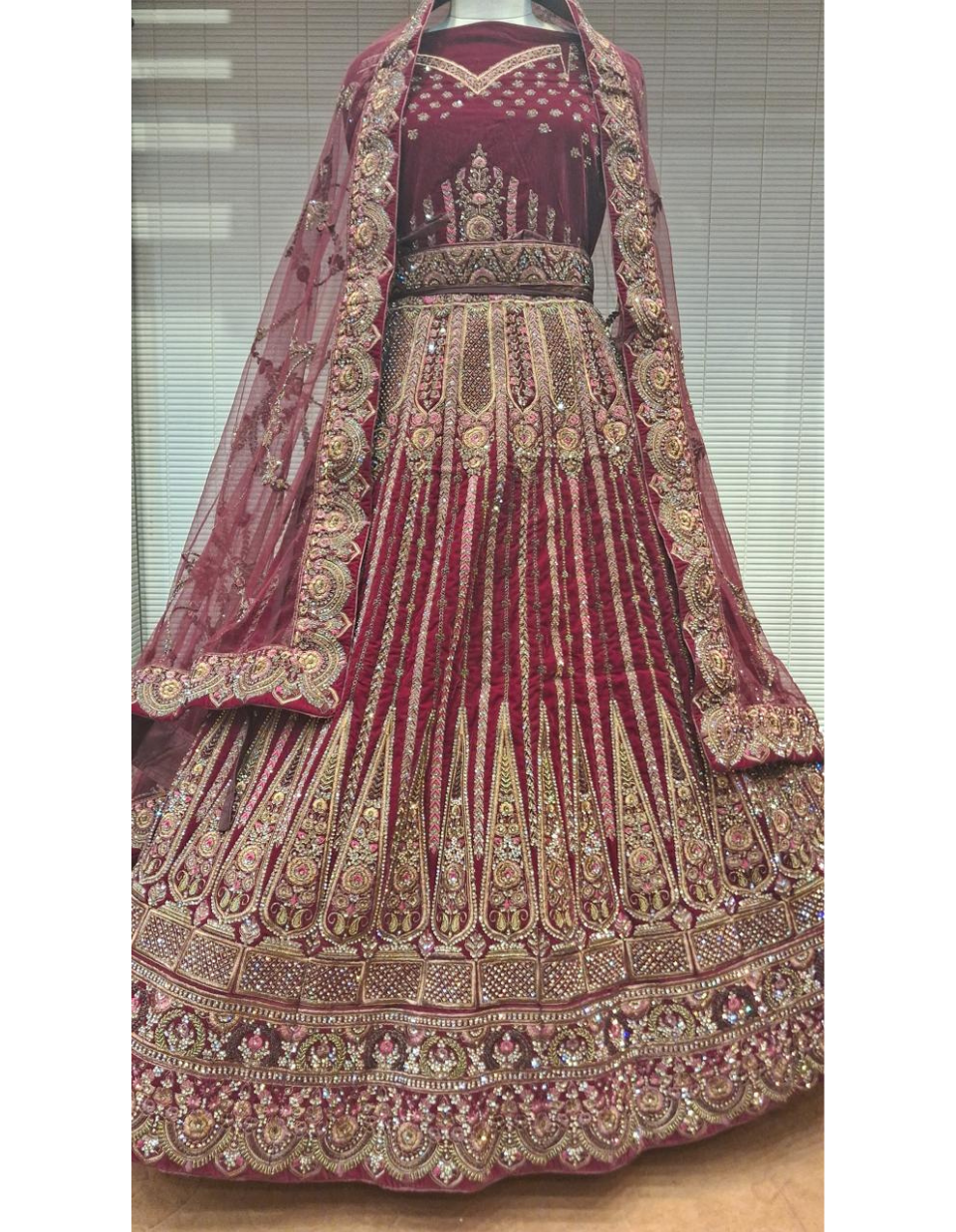 Maroon Velvet Lehenga with Intricate Embroidery