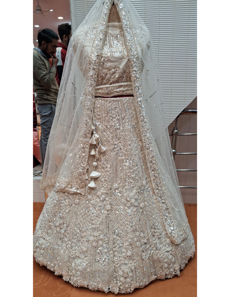 Pearl White Crystal Embellished Bridal Lehenga
