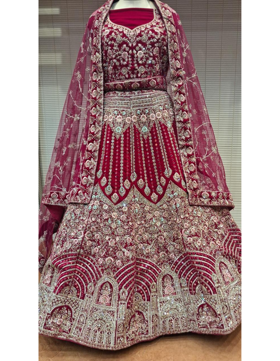 Exquisite Maroon Embroidered Lehenga
