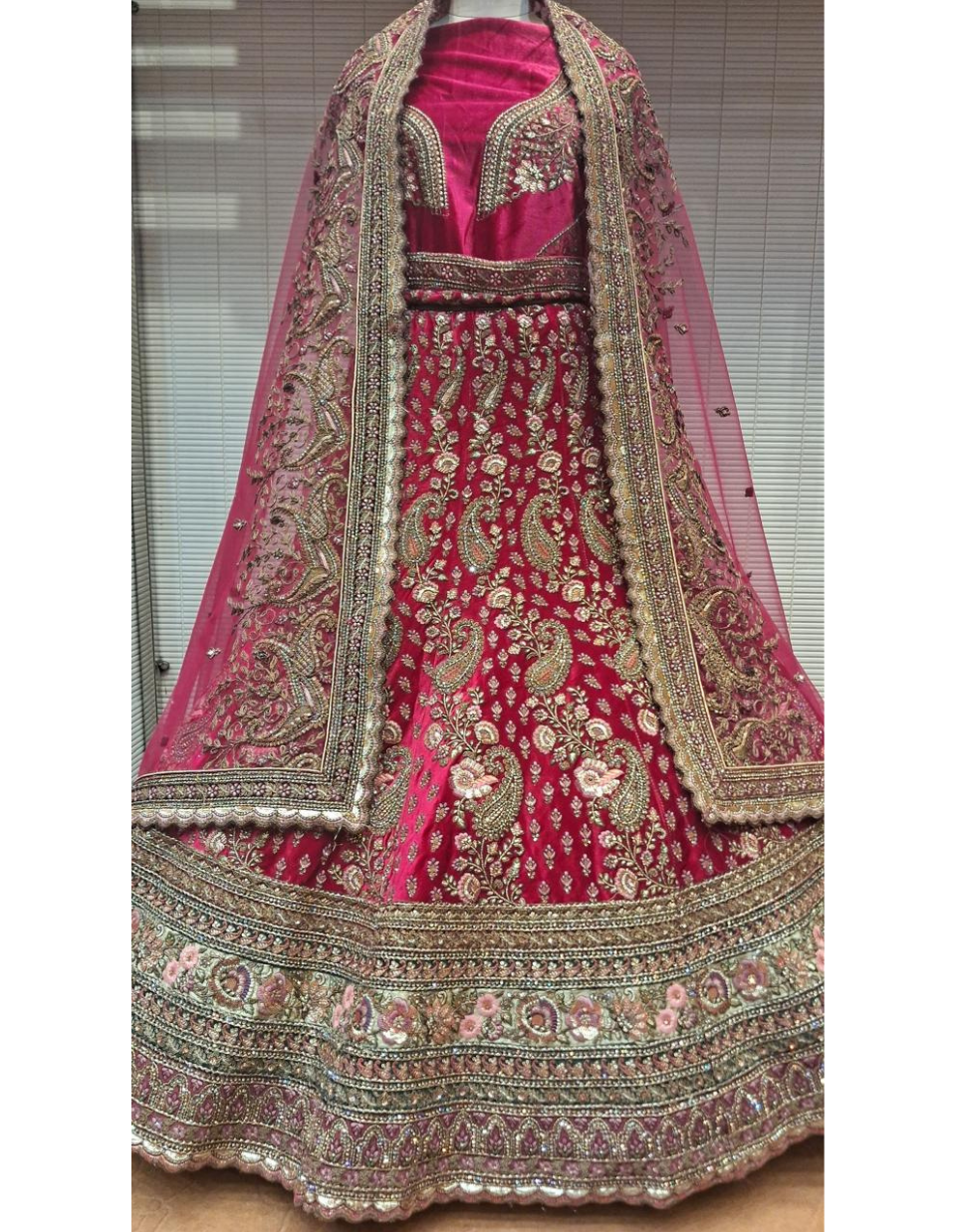 Rani Pink & Antique Gold Traditional Bridal Lehenga Set