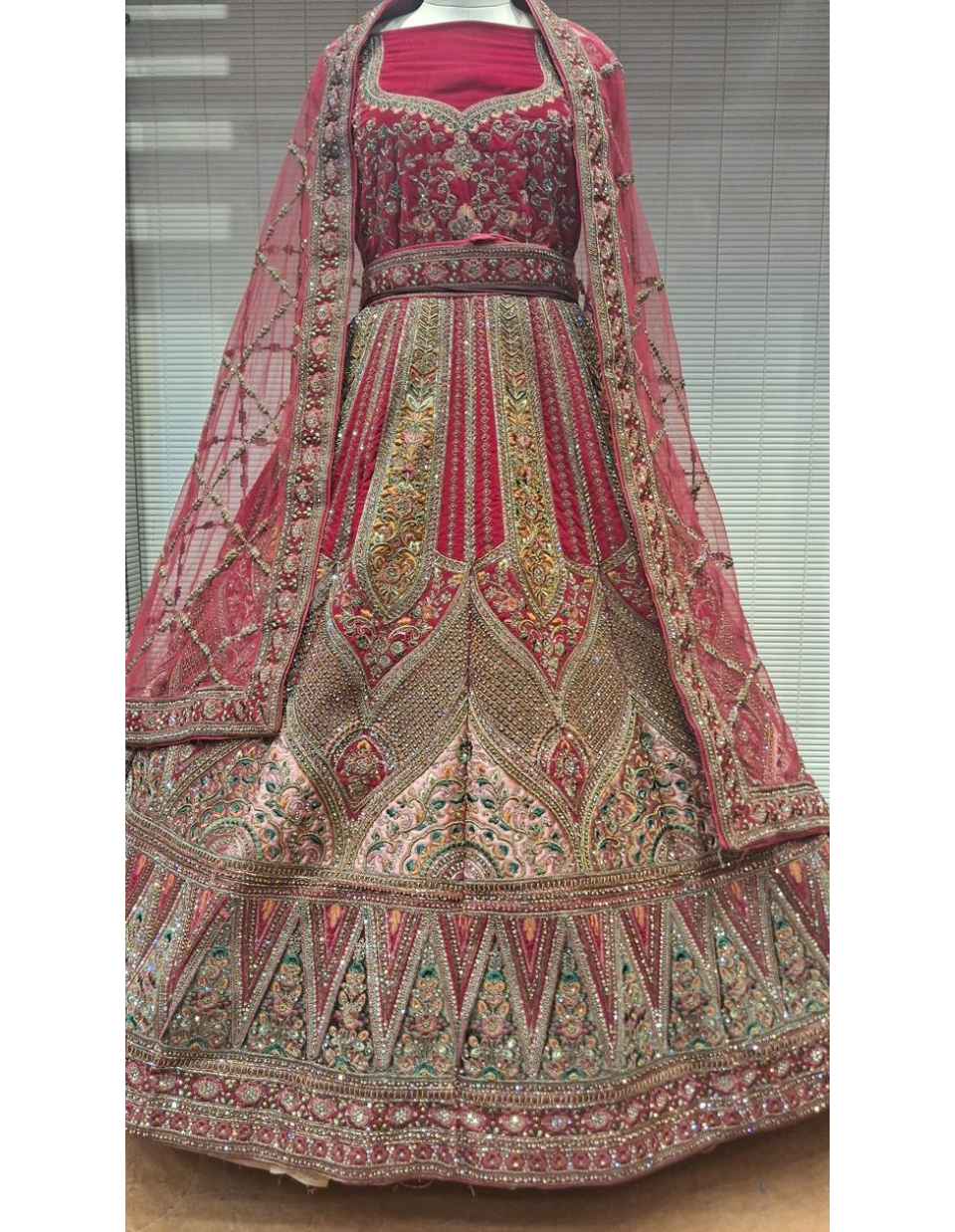 Luxury Deep Pink and Gold Zardozi Bridal Lehenga with Floral Embroidery