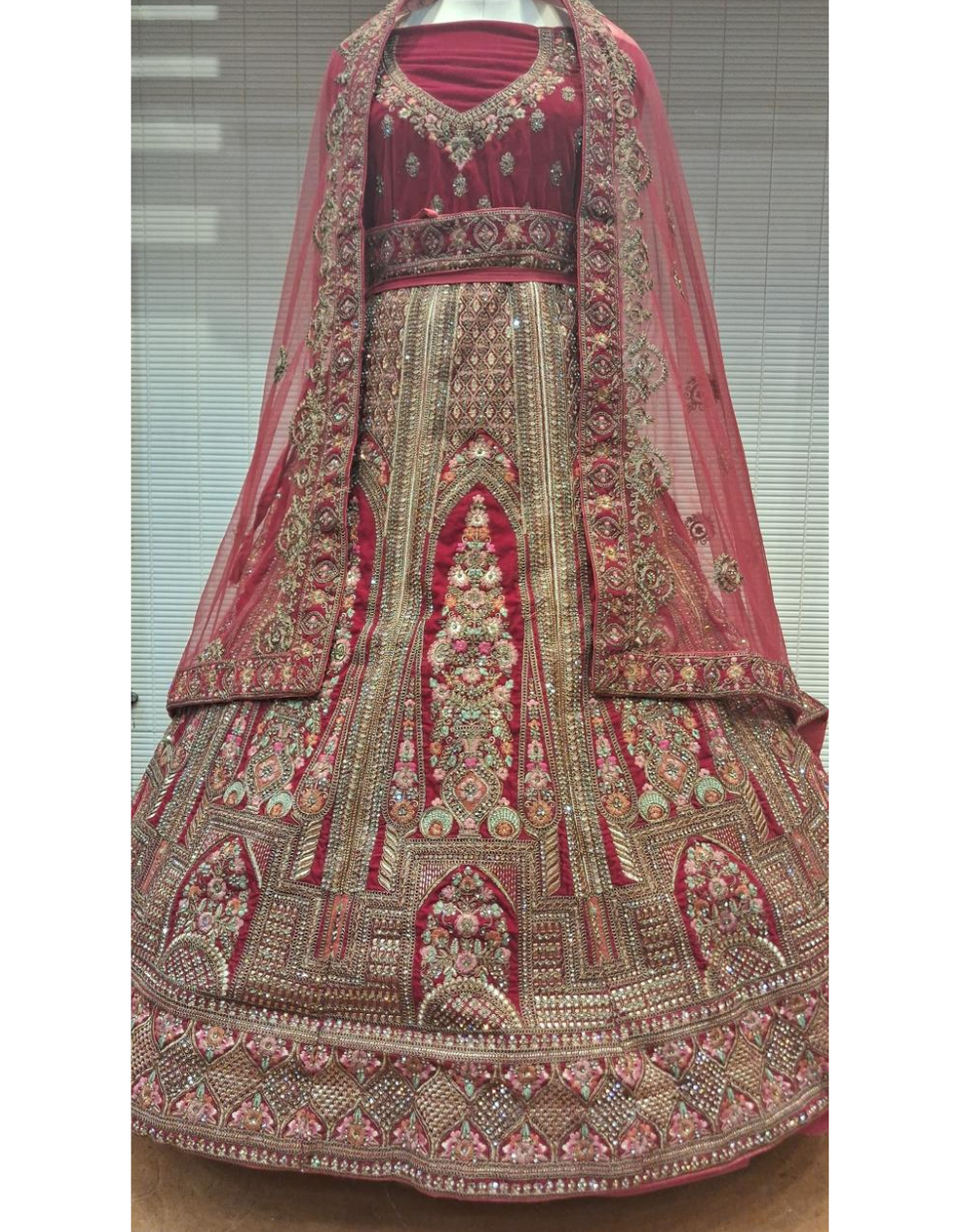 Classic Maroon and Pink Bridal Lehenga with Royal Embroidery