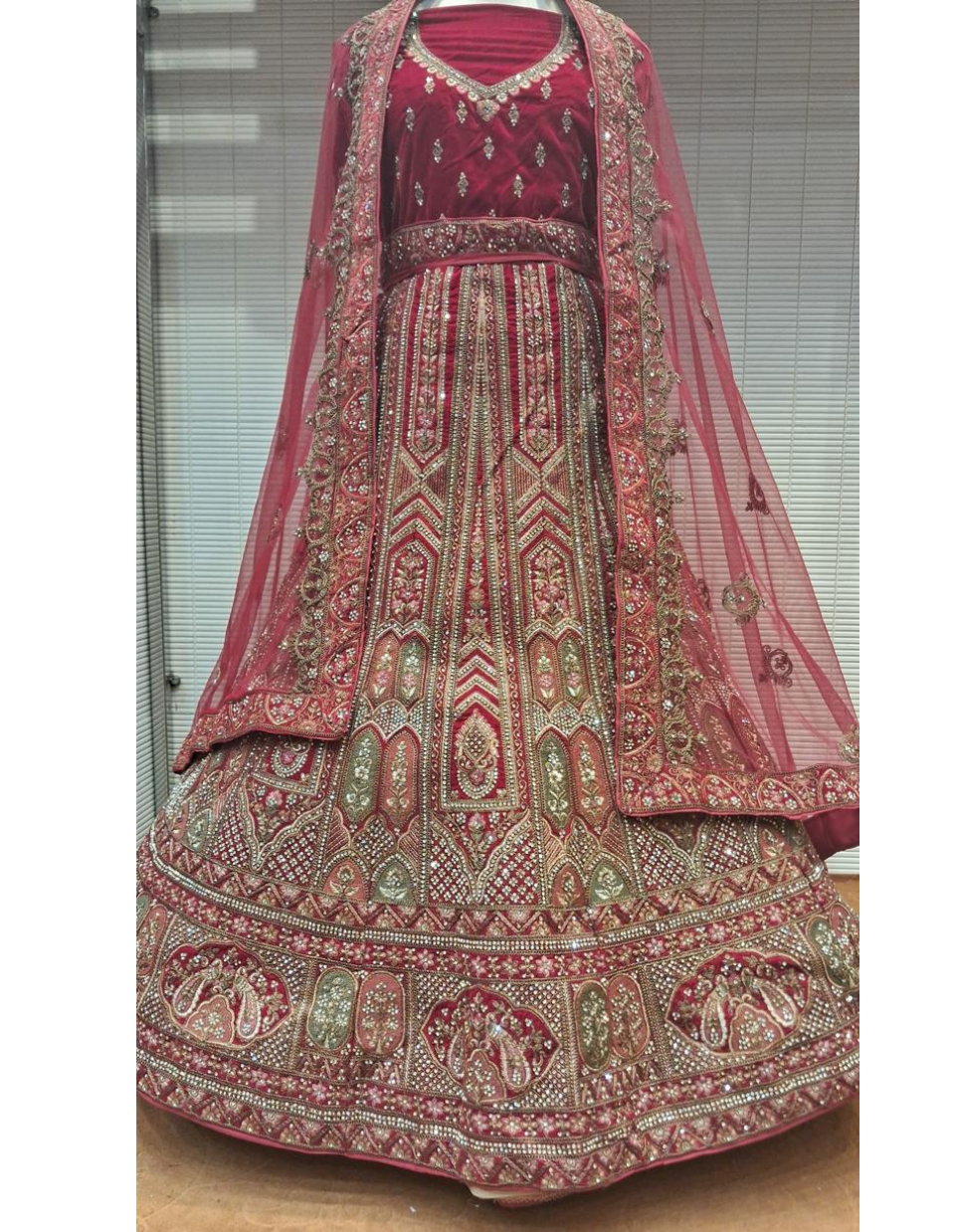 Antique Red Bridal Lehenga with Detailed Hand Zari Embroidery