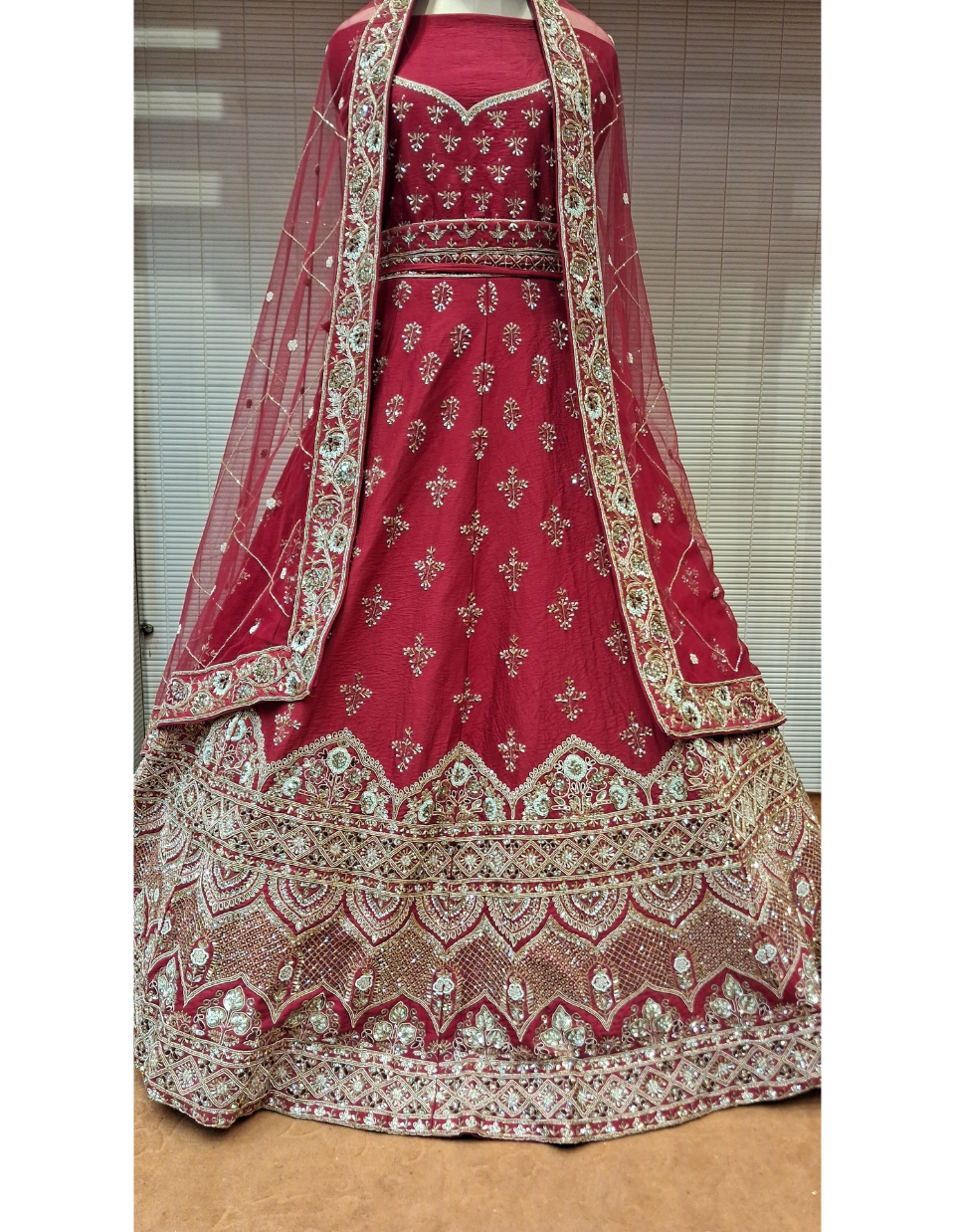 Elegant Maroon Zari and Sequin Embroidered Bridal Lehenga