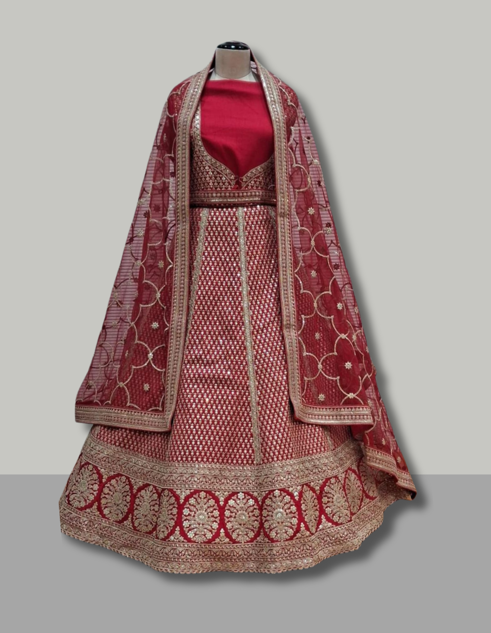 Elegant Red Bridal Lehenga with Subtle Golden Embroidery