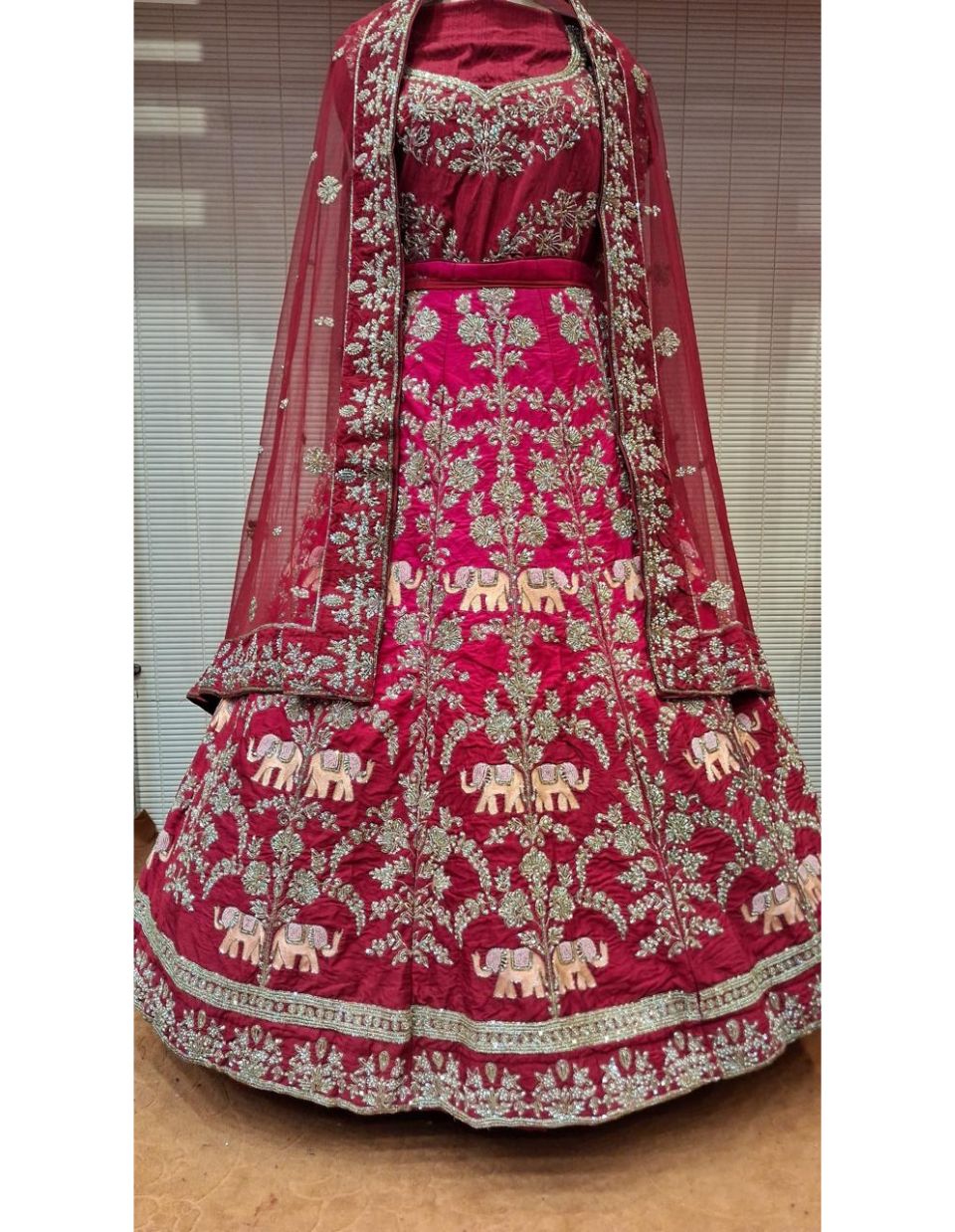 Fuchsia Pink Elephant Motif Embroidered Bridal Lehenga