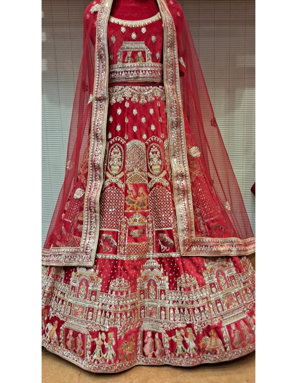 Heritage Red Bridal Lehenga with Palace Motif Embroidery