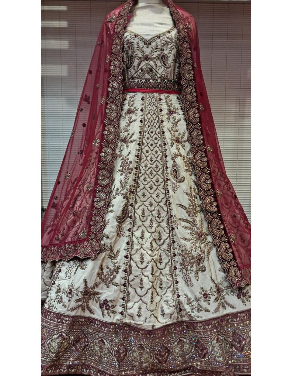 Ivory and Maroon Bridal Lehenga with Sparkling Sequin and Threadwork