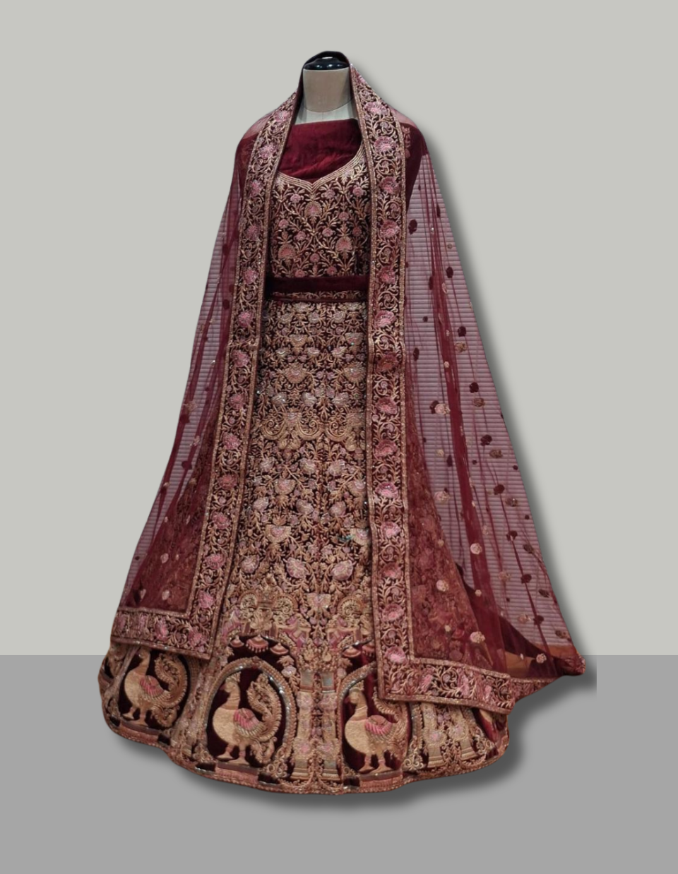 Royal Maroon Bridal Lehenga with Heavy Zardozi Embroidery
