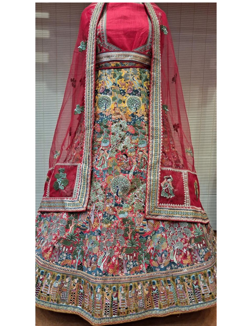 Multicolor Bridal Lehenga with Storytelling Embroidery
