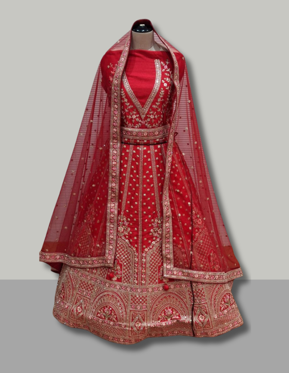 Crimson Red Bridal Lehenga with Dazzling Sequin and Floral Embroidery