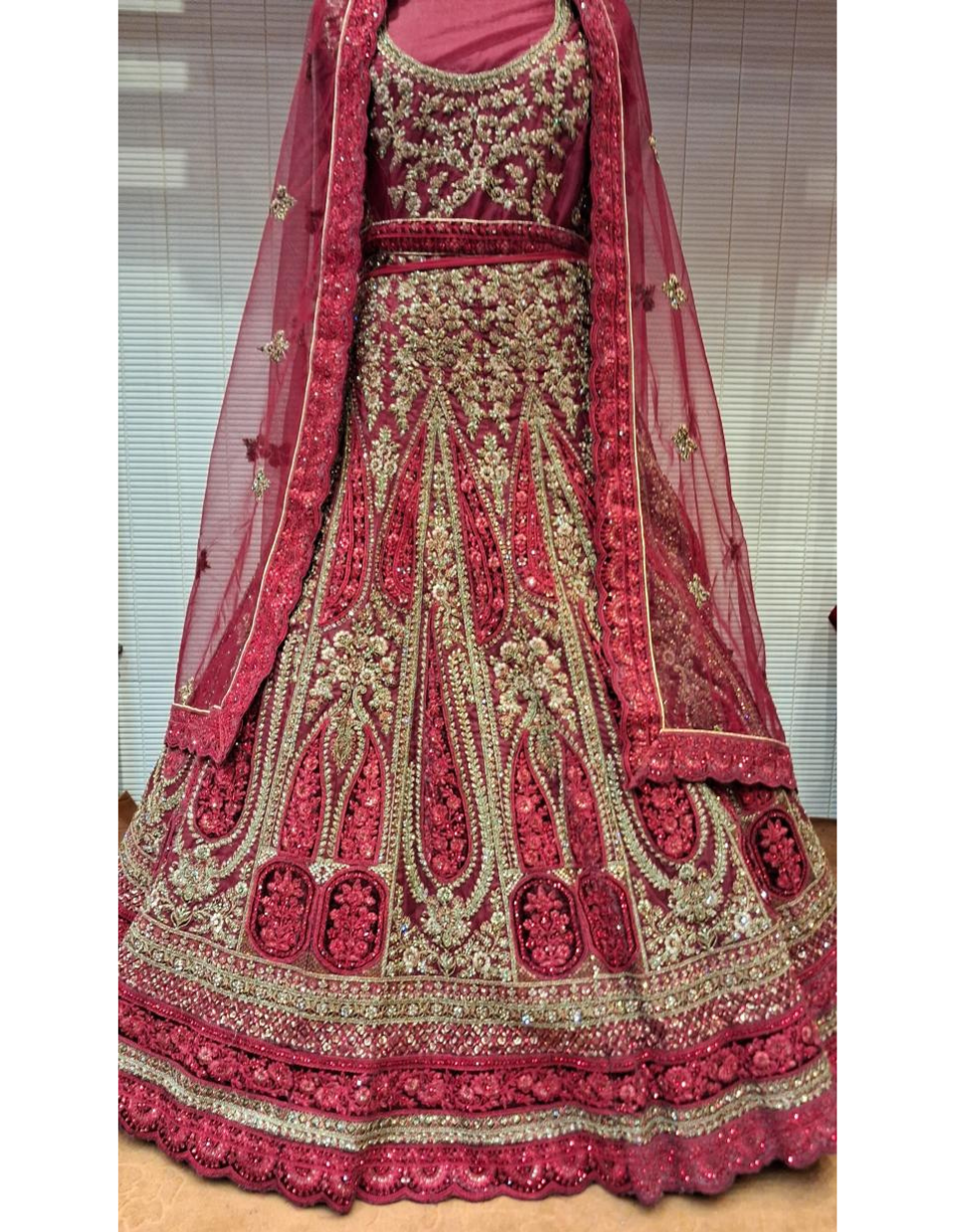 Majestic Maroon Zari Embroidered Bridal Lehenga