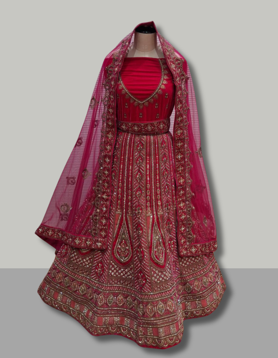 Elegant Red Designer Lehenga with Dazzling Zardosi Work