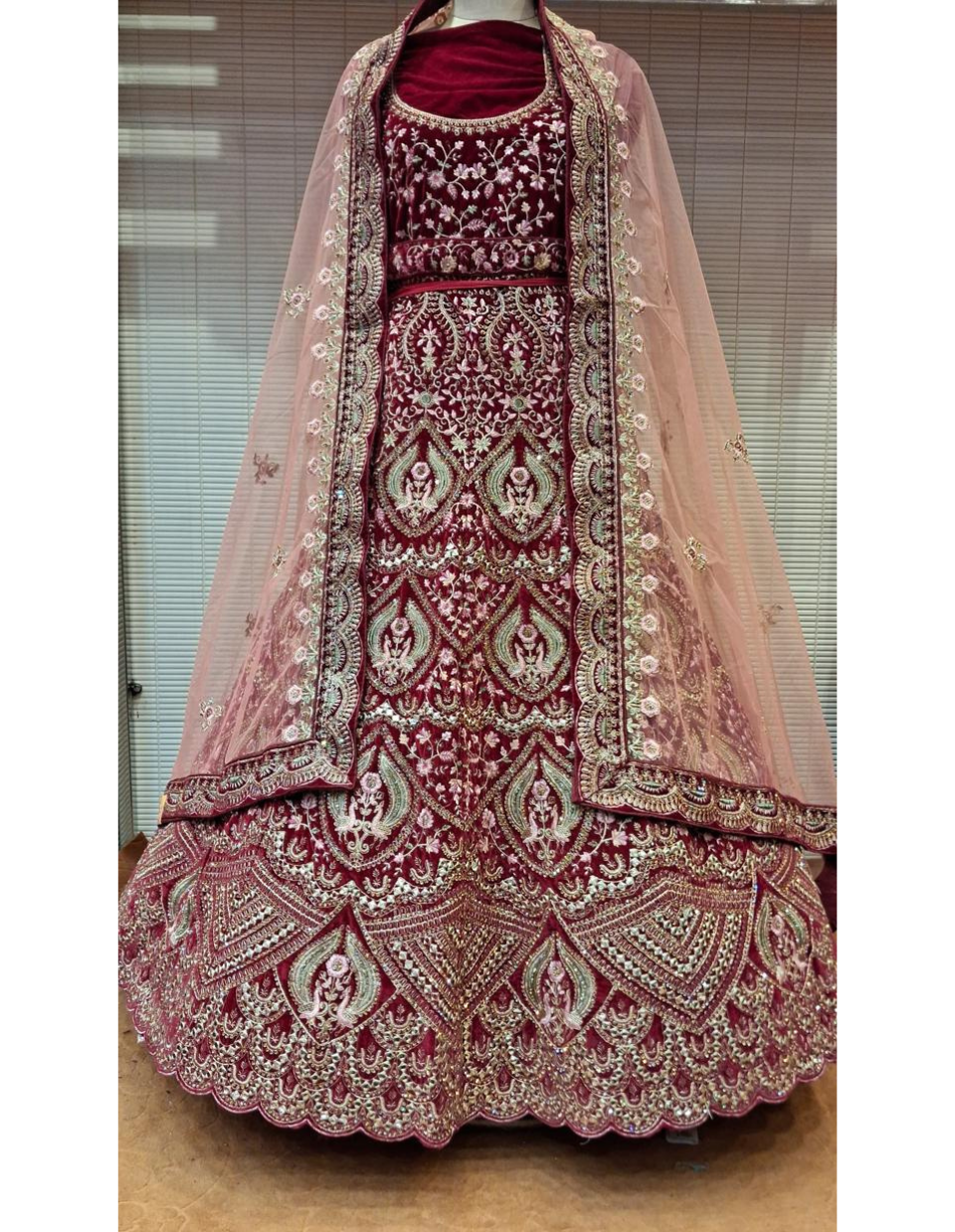 Regal Maroon Lehenga with Pearl and Stone Embroidery
