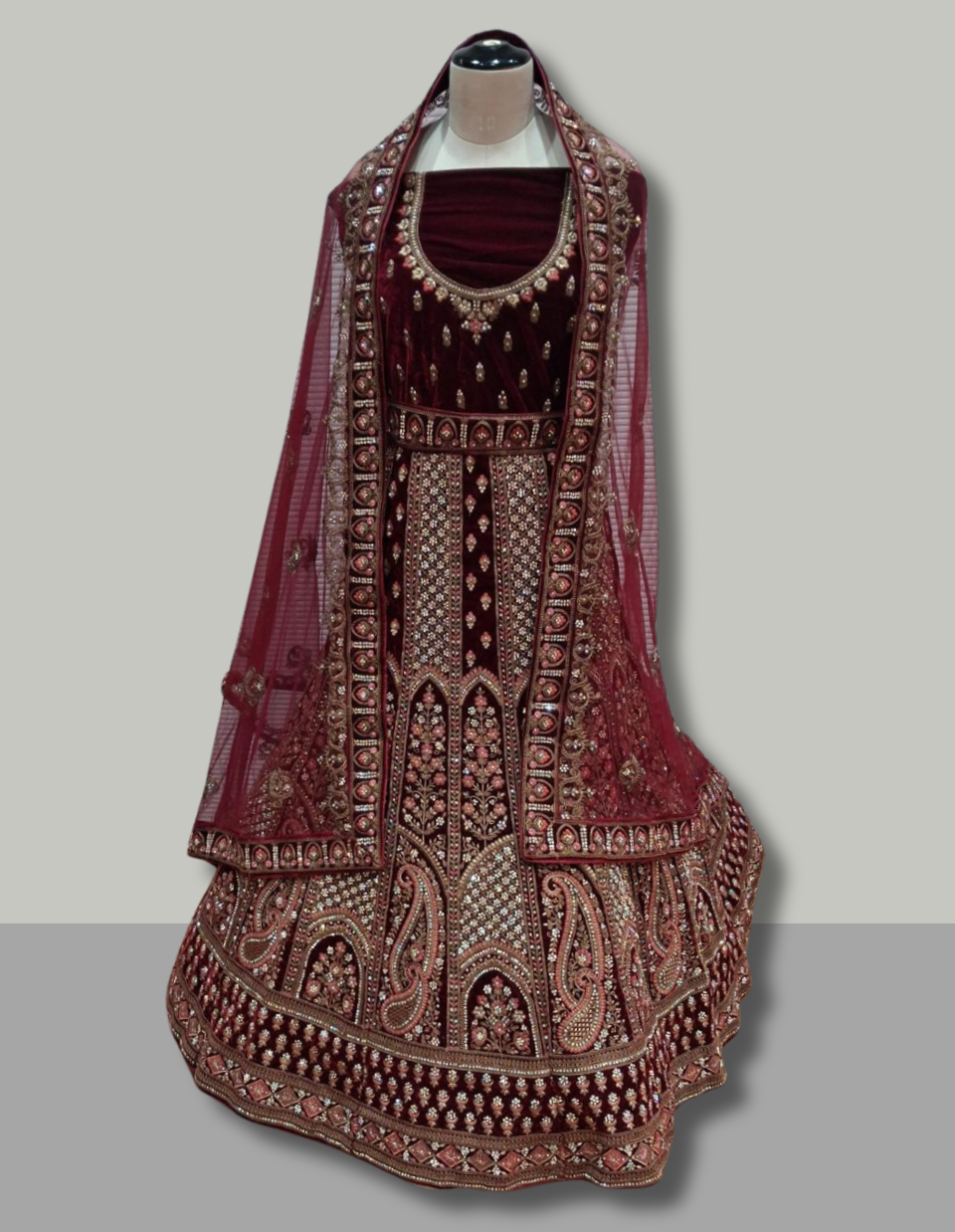 Royal Velvet Wine Lehenga with Intricate Embellishments