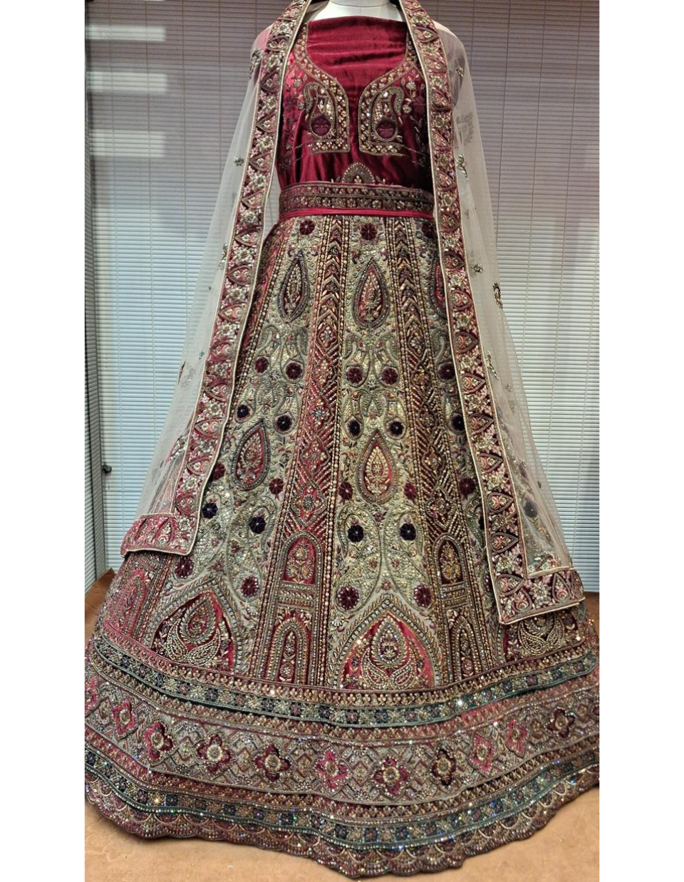 Regal Maroon and Gold Hand-Embroidered Bridal Lehenga