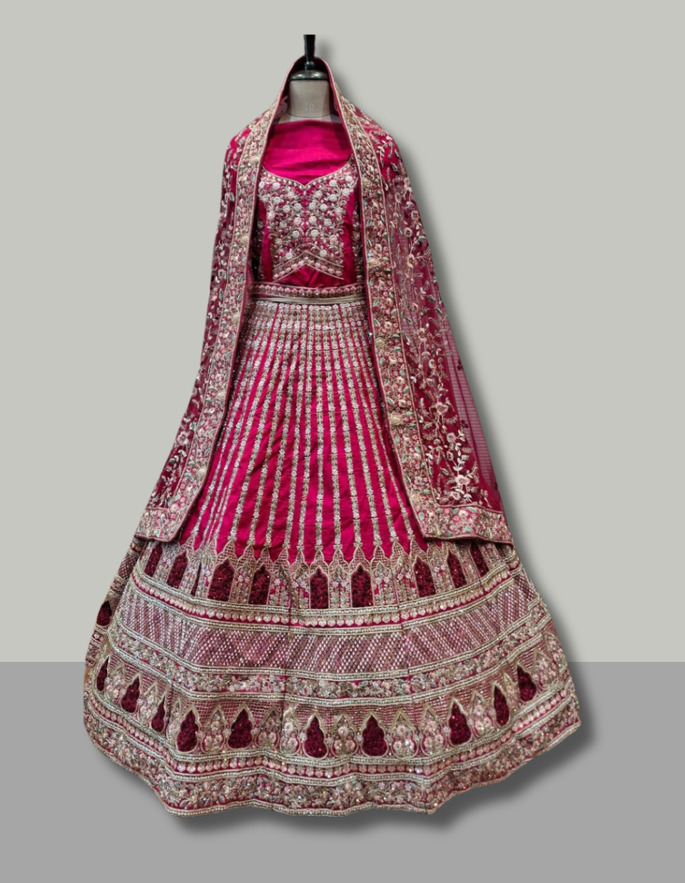 Magenta Mirror Work and Embroidered Traditional Lehenga