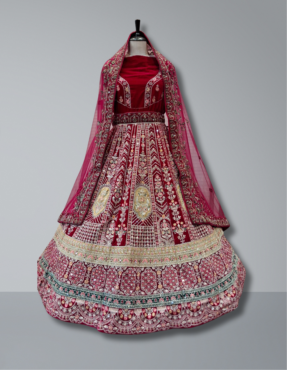 Luxurious Red Bridal Lehenga with Intricate Zardozi Work