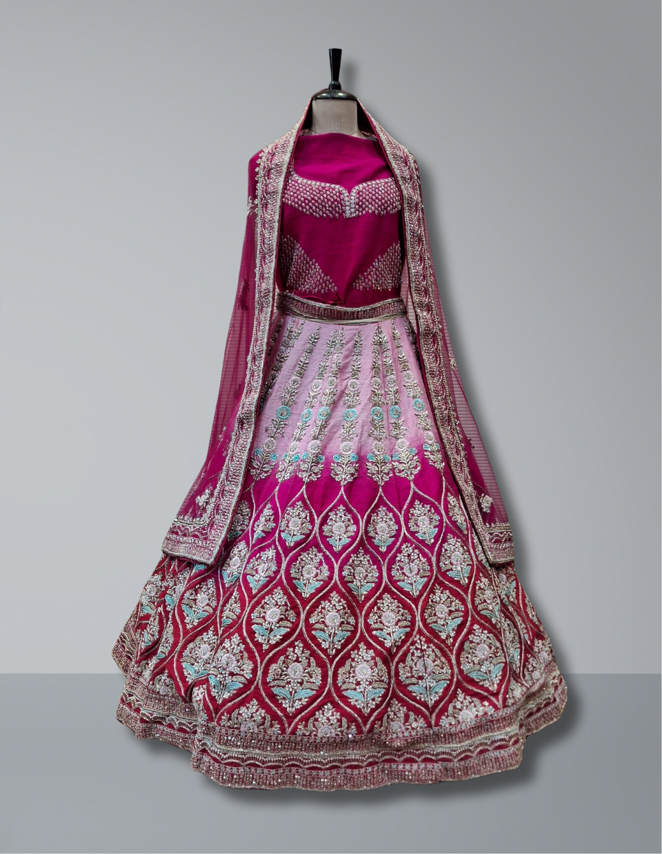 Elegant Magenta Bridal Lehenga with Resham and Mirror Work Embroidery