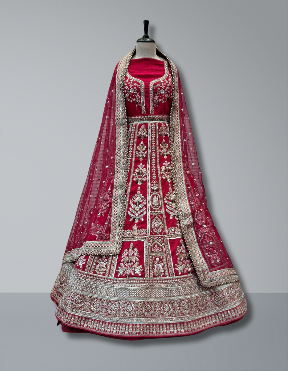Classic Red Bridal Lehenga with Dazzling Zari and Kundan Embellishments